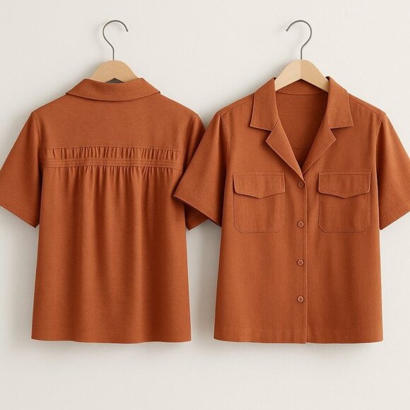 Athleta Echo Top Rust Textured Button Down Shirt NWT MSRP $99 - Picture 1 of 7
